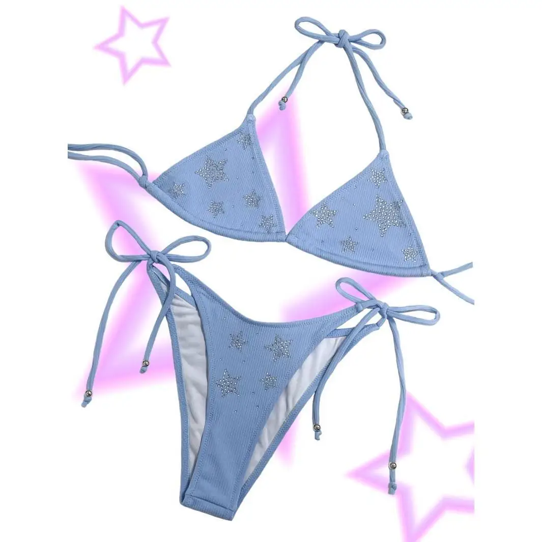 Sweet Y2k Print Sexy Women Strap Beach Vacation Swimsuit Bikini Slim Fit Vintage Swimwear Bathing Female Beach Party 2025 Outfit