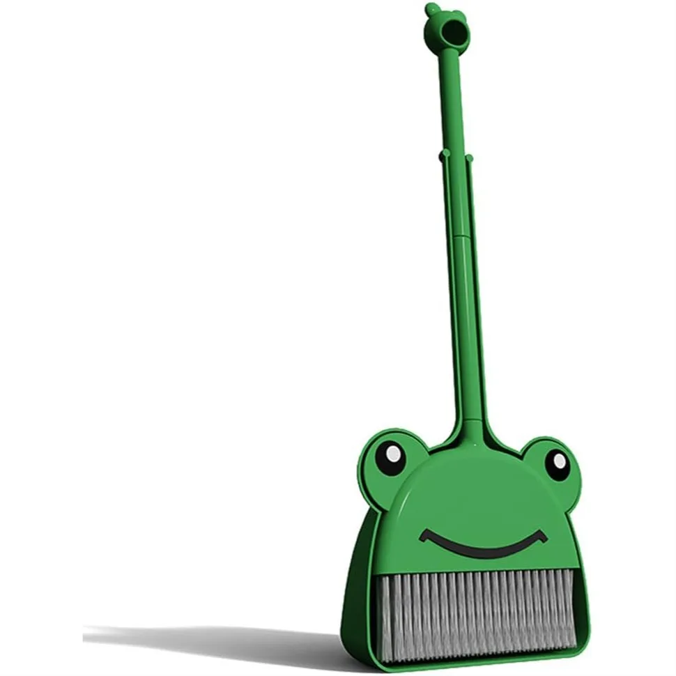 

Mini Broom with Dustpan for Kids Pretend Play Cleaning Set Toddler Kitchen Dress Up Toy Frog Green