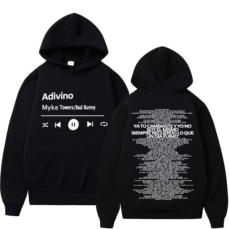 Myke Towers Adivino Full Lyric Latin Music Hoodies Men Women Hip Hop Vintage Concert Sweatshirts Fashion Casual Oversized Hoodie