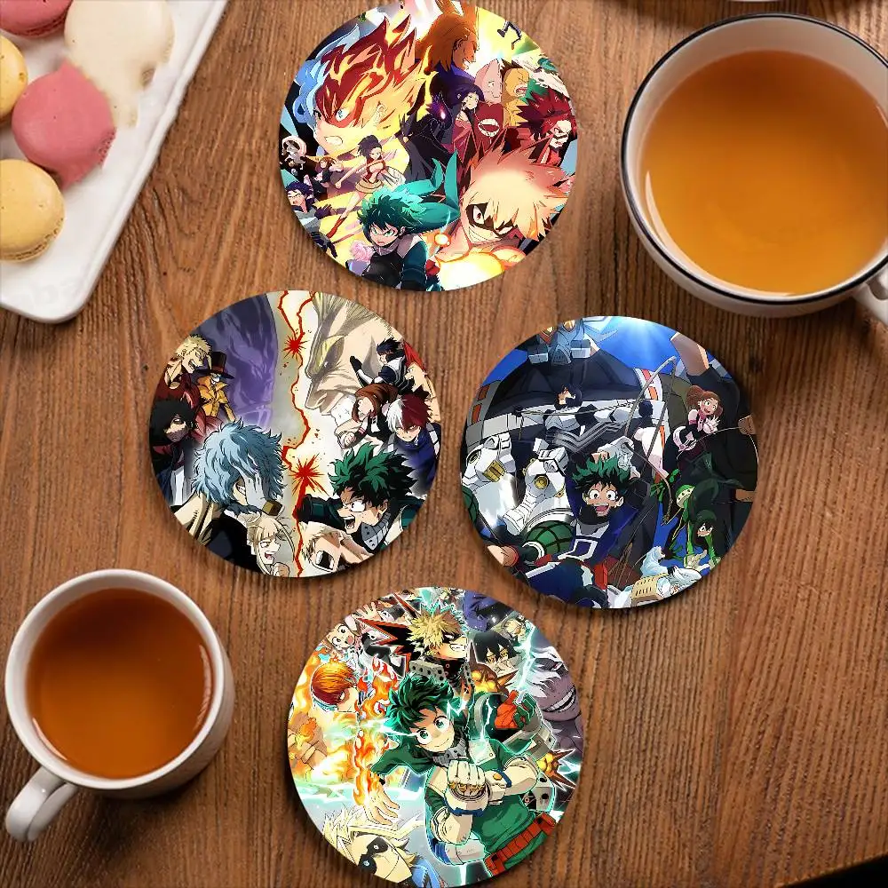 My Hero A-Academia Anime Cartoon Retro Wooden Cup Mats Elements Colour Printing Cup Coasters Home Kitchen Decora Gifts
