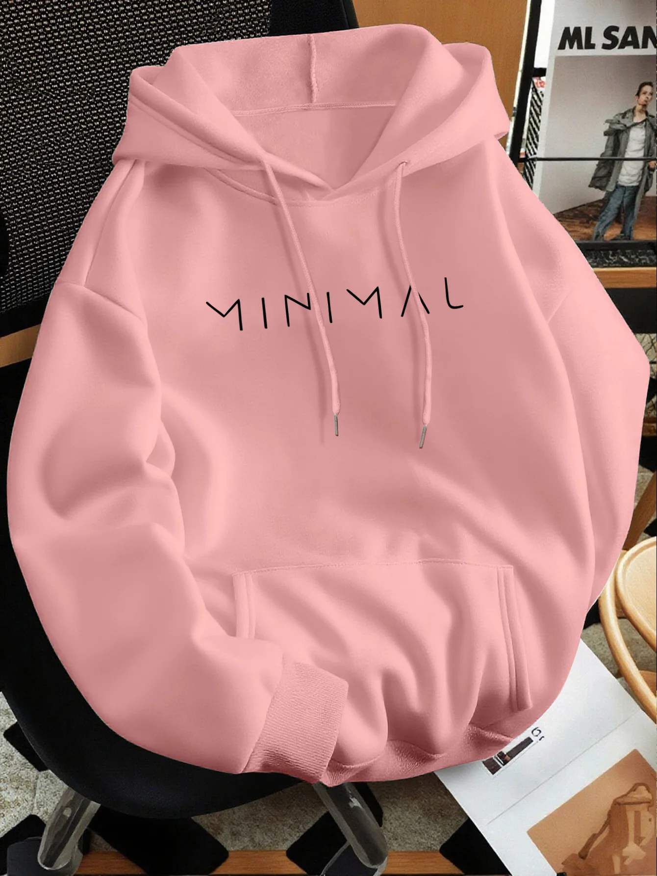 Minimalist Style Letter Print Hooded Sweatshirt, Versatile Top for Daily Casual and Commuting, Autumn Essentials