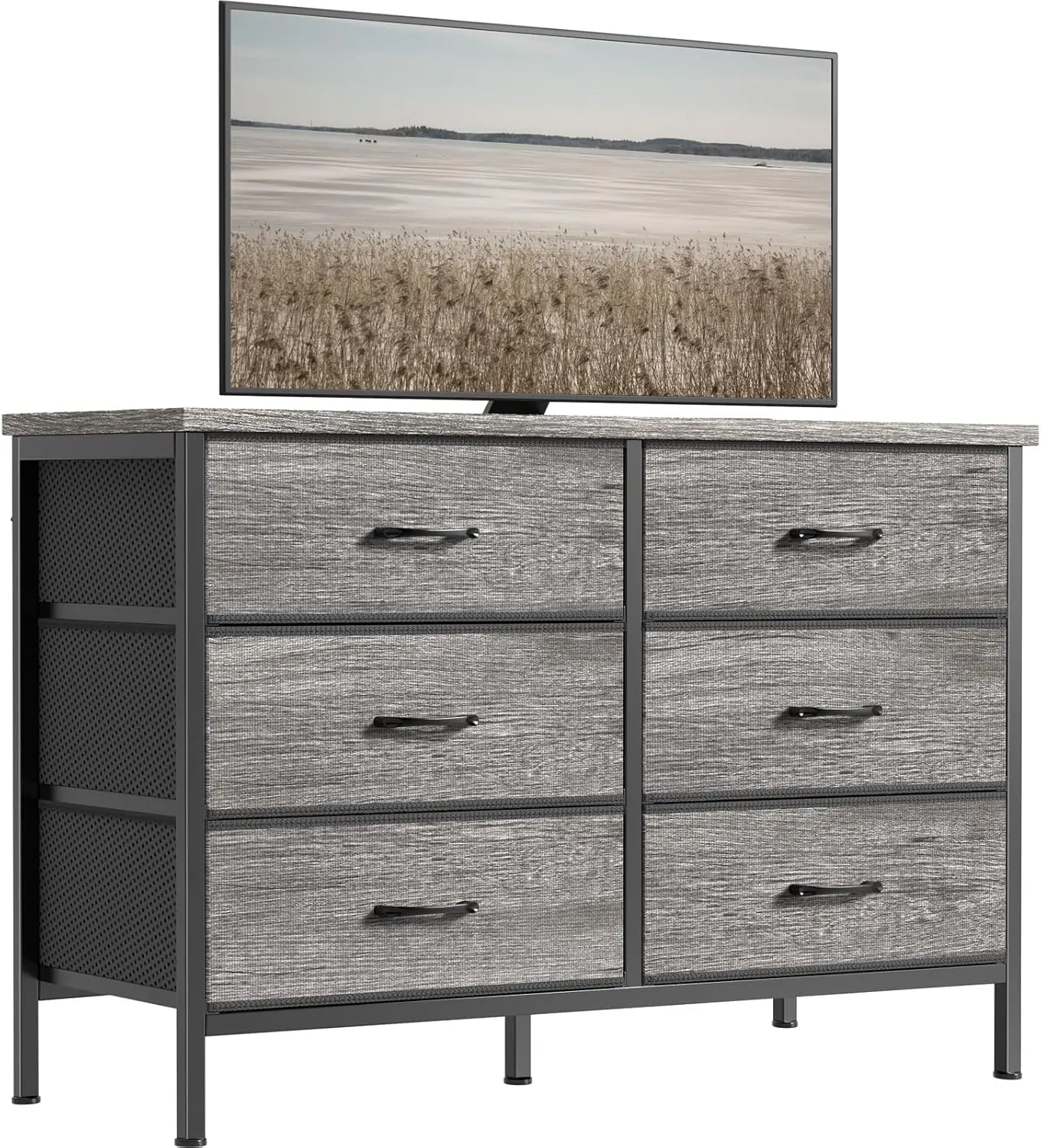 

Grey Dresser for Bedroom 6 Drawer, Fabric Dresser TV Stand for 50" TV Dressers & Chests of Drawers for Closet Modern