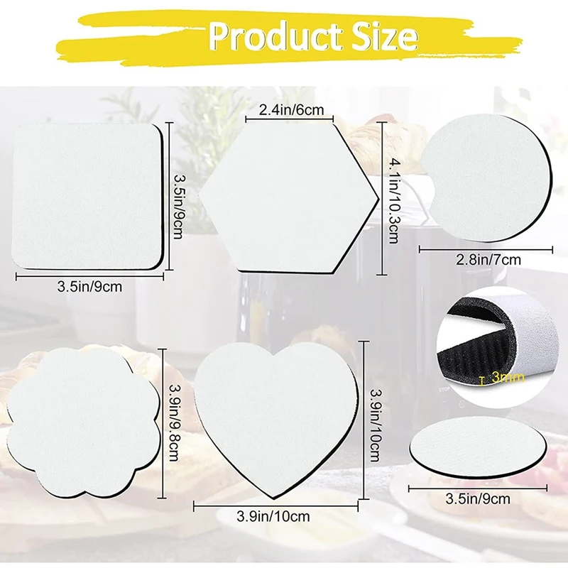 Posavasos de sublimación para manualidades, posavasos de transferencia de calor en blanco, taza con estera de impresión de prensa de calor, posavasos antideslizantes para manualidades, novedad de 42 piezas