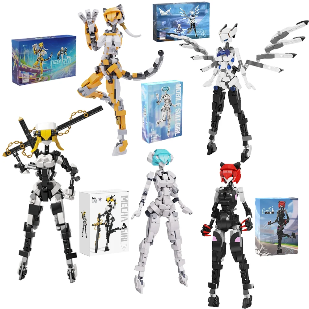 Mecha Meisje Vrouwelijke Robot Actiefiguur Bouwsteen Model Kit Moc Mobiel Pak Bunny Cat Tiger Girl Bakstenen Speelgoed Kid Verjaardagscadeau