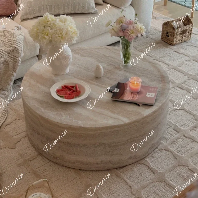 B Luxury Modern Home French Cream Style Travertine Round Coffee Table Household Side Tables Pliante Desk Living Room Furniture