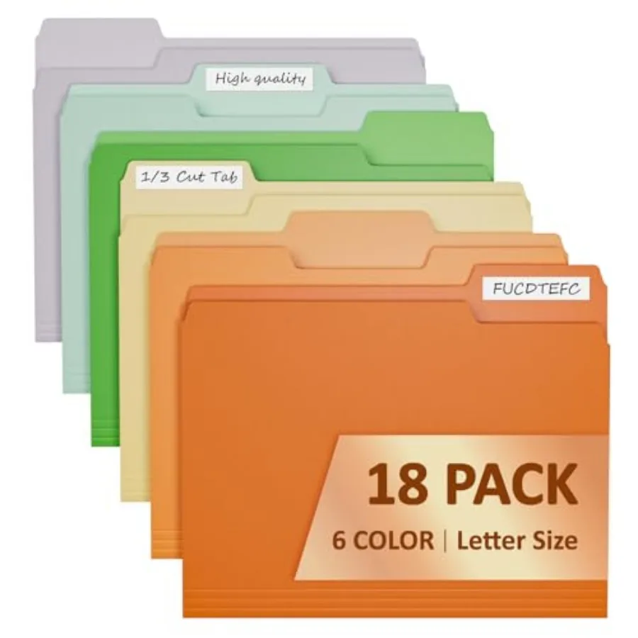 

File Folders, Pack Manilla Folders 8.5x11, 1/3-Cut Tab Letter Size Manila Folders, 6 Assorted Colors Heavy Duty Folders for Pap