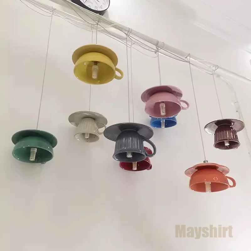 Modern Ceramic Cup Pendant Lights LED Teapot Hanging Lamp Bedroom Living Room Dining Room Suspension Kicthen Coffee Bar Lamps