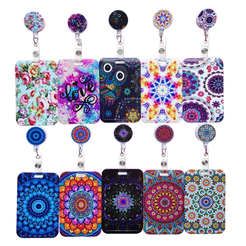 Mandala Retractable Reel Buckle Card Holder Women Business Badge Clip Girls Card holders Doctors Nurses Hang Credencial