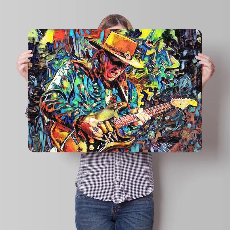 Stevie Ray Vaughan Art 3D Printed Texture Poster Personalized Wall Art Retro Metal Tin Signs for Living Room Decoration Man Home