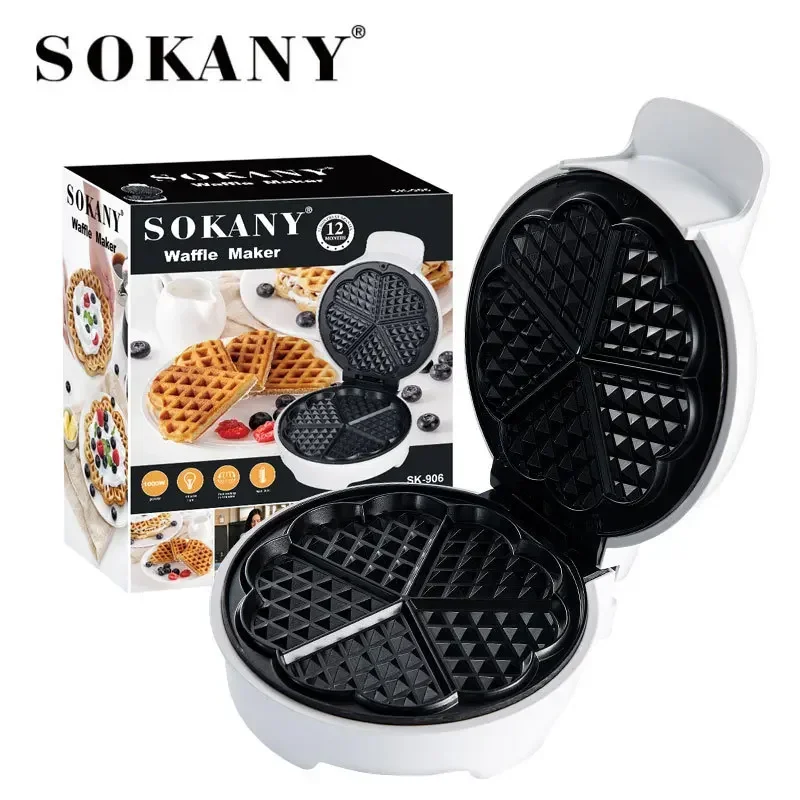 Houselin Belgian Heart-shaped Waffle Maker, Non-Stick Cooking Plates, 5 Waffles At Once