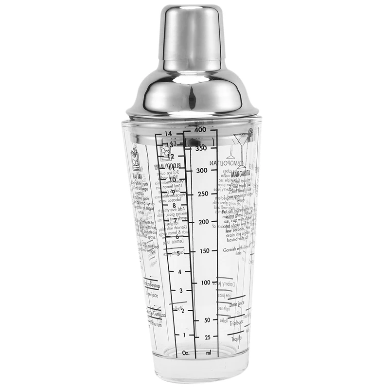 400Ml Bottle Mix Main Glass Transparent Scale Cocktail Shaker 304 Stainless Steel Rod And Glass Vibrator Bar Tool