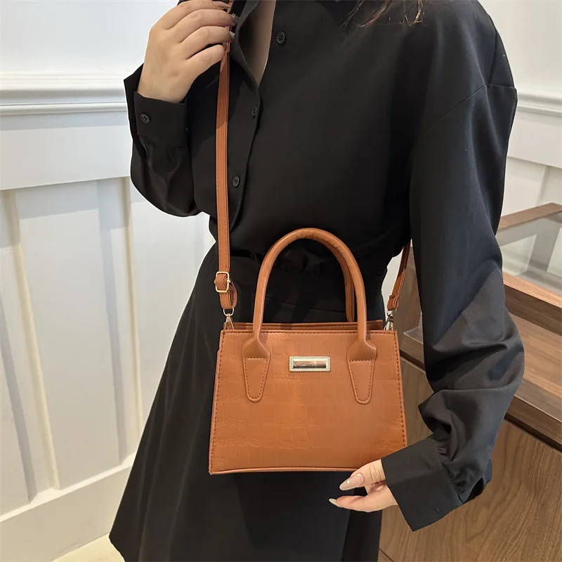 Korean commuting stone pattern handbag briefcase women bag 2024 new summer texture shoulder bag solid color Crossbody Bags