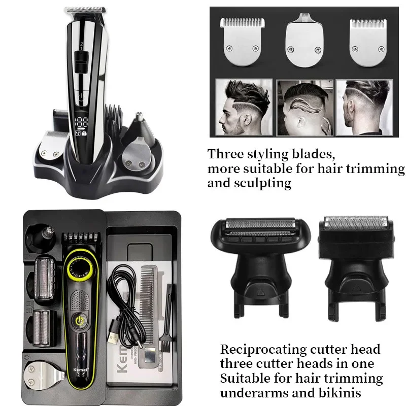 Kemei Electric Hair Clipper Beauty Kit for Men - Multifunctional Razor & Hair Cutting Machine