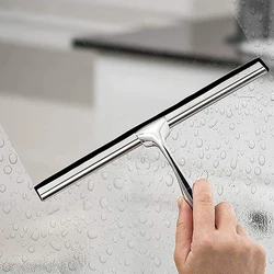 Household Shower Squeegee Glass Wiper Stainless Steel Window Scraper Cleaner with Self Adhesive Hook and Replaceable Wiper Blade