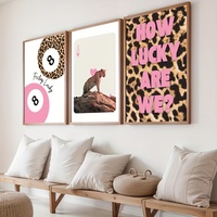 Set of 3 Girl Pink Leopard Pattern, Fashion Leopard Ace Print, College Style Apartment Decoration, Lucky 8 Billiards Poster,