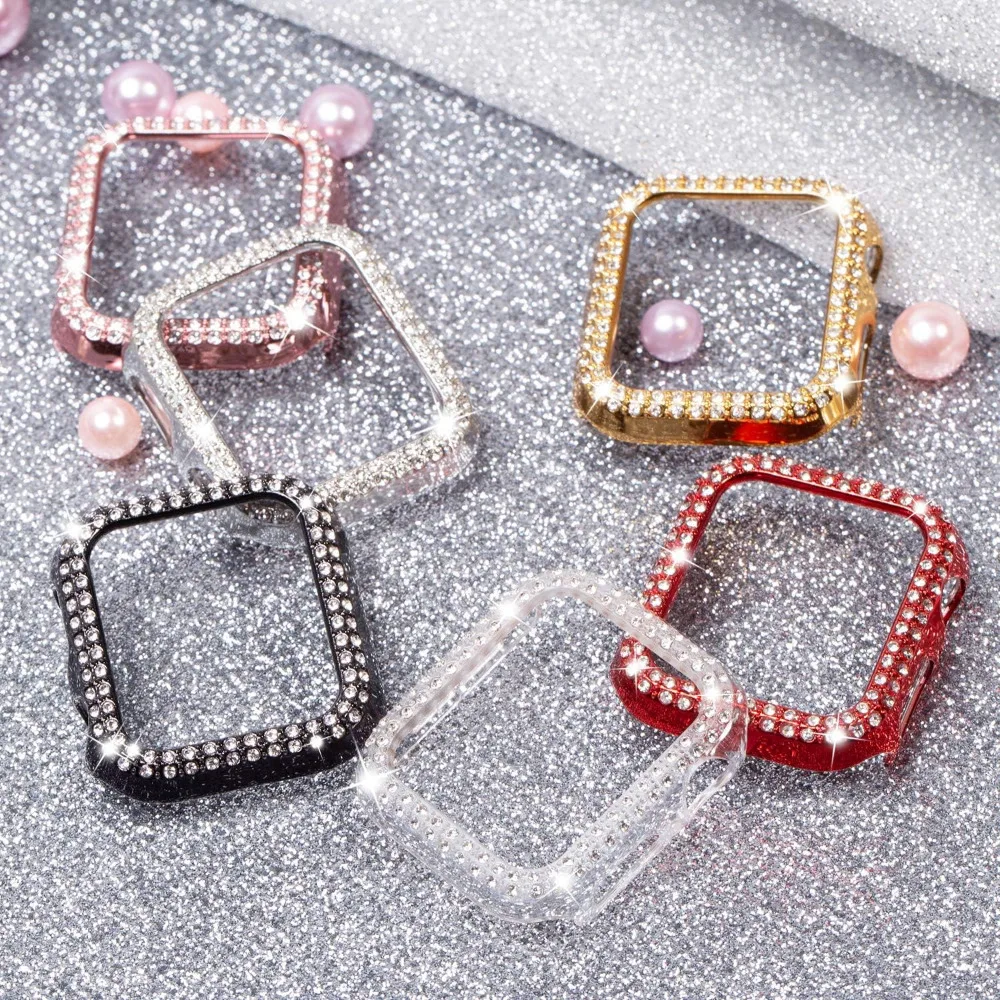 voor Apple Watch Case 9/8/7 41mm 45mm Bling Strass Vrouwen Beschermhoes Bumper Frame Cover iWatch Serie 40mm 44mm 6/5/4 SE