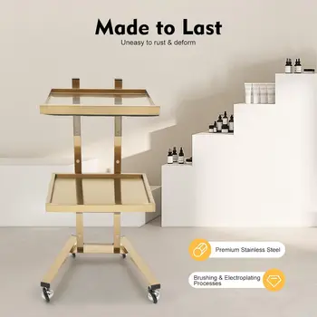 รถเข็นกลิ้งโลหะ 2 ชั้น, ถาดซาลอนบนล้อ, รถเข็นถาดซาลอนแบบพับได้, รถเข็น Esthetician สําหรับร้าน Salon Studios