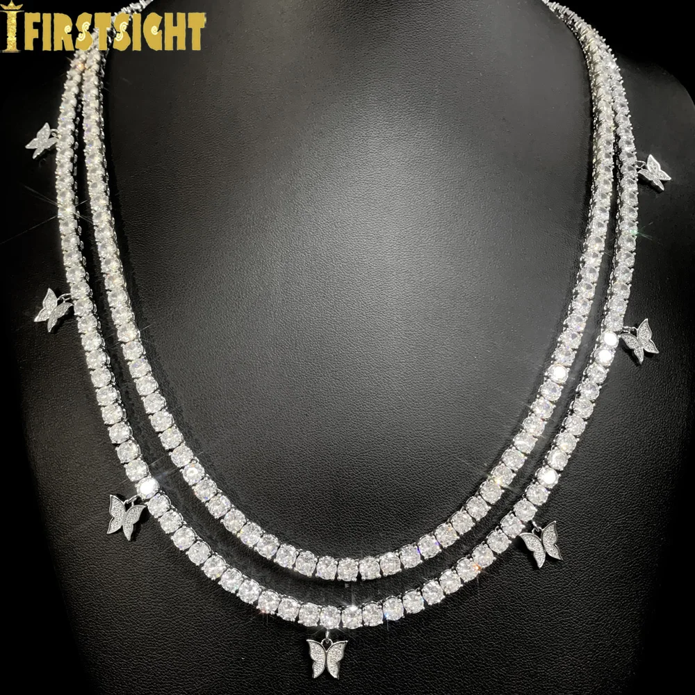 Iced Out Bling Tennis Chain Necklace Silver Color Zircon 5mm Long Chain Sexy Women Hip Hop Fashion Jewelry