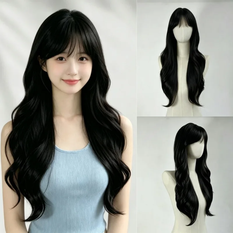 Women's Daily Wig with Air Bangs, Rose Net, Matte Silk Full Head Cover