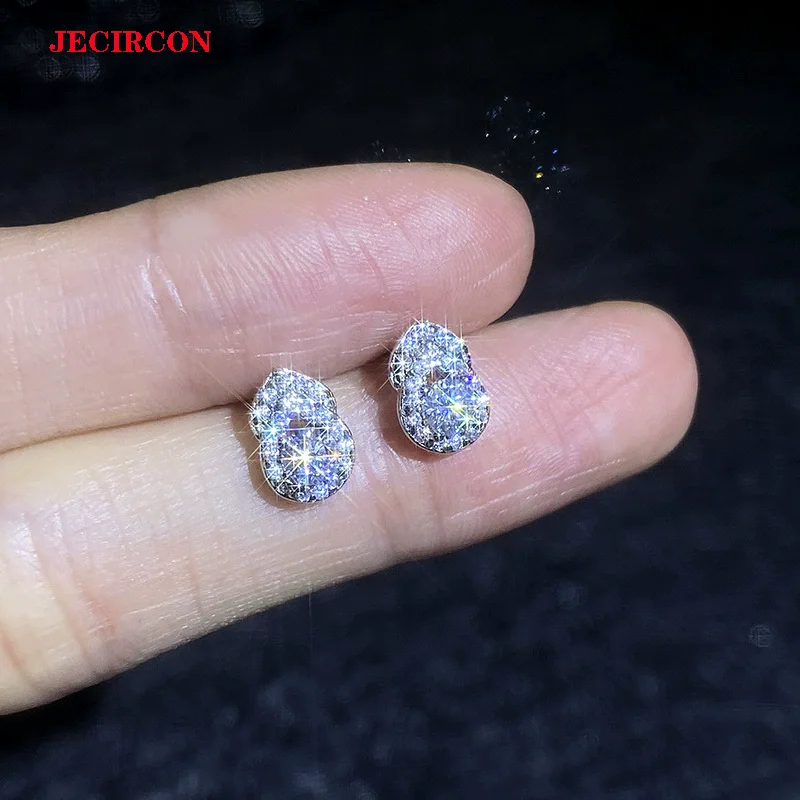 

JECIRCON S925 Sterling Silver 0.2 Carat Moissanite Gourd Earrings for Women, Light Luxury Versatile Studs with GRA Certificate