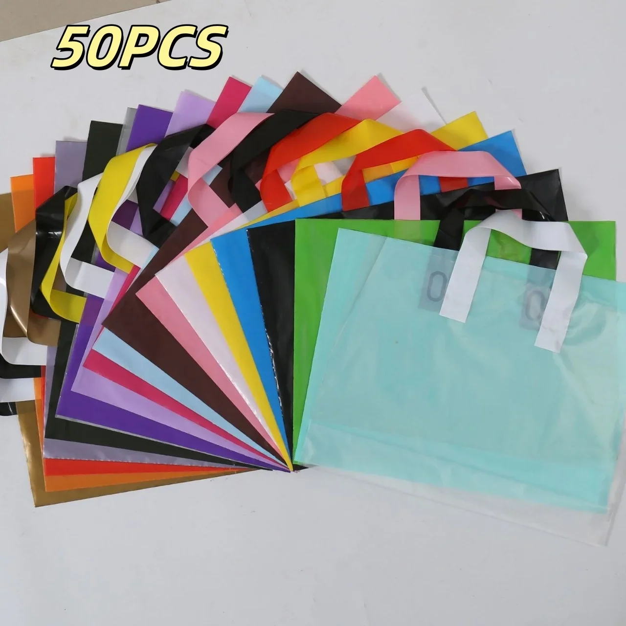 50pcs 45x55cm Thick Colorful Plastic Handbag Gift Bag Handle Bag Rectangular Shopping Clothing Shoes Package