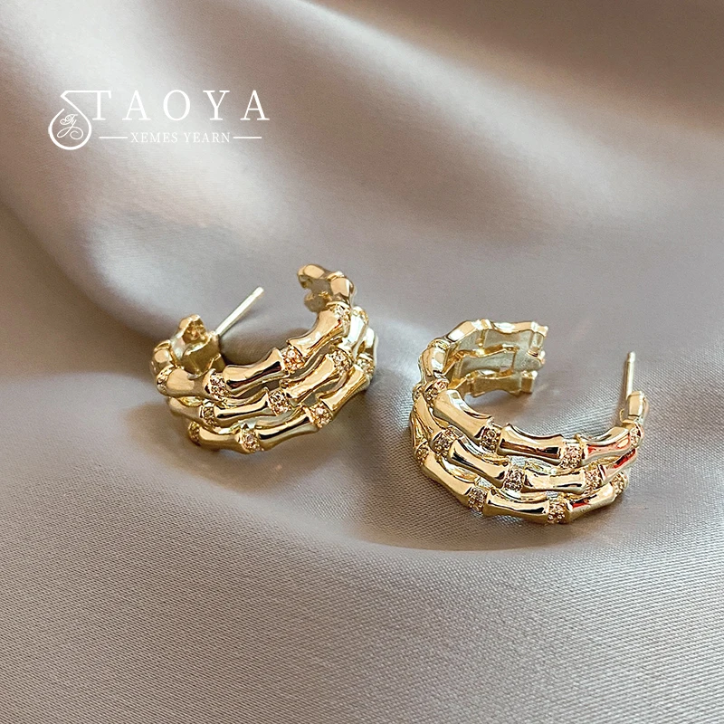 European and American Fashion Design With Three-layer Bamboo Joint Shaped C Dangle Earrings Luxurious Jewelry For Women in 2023