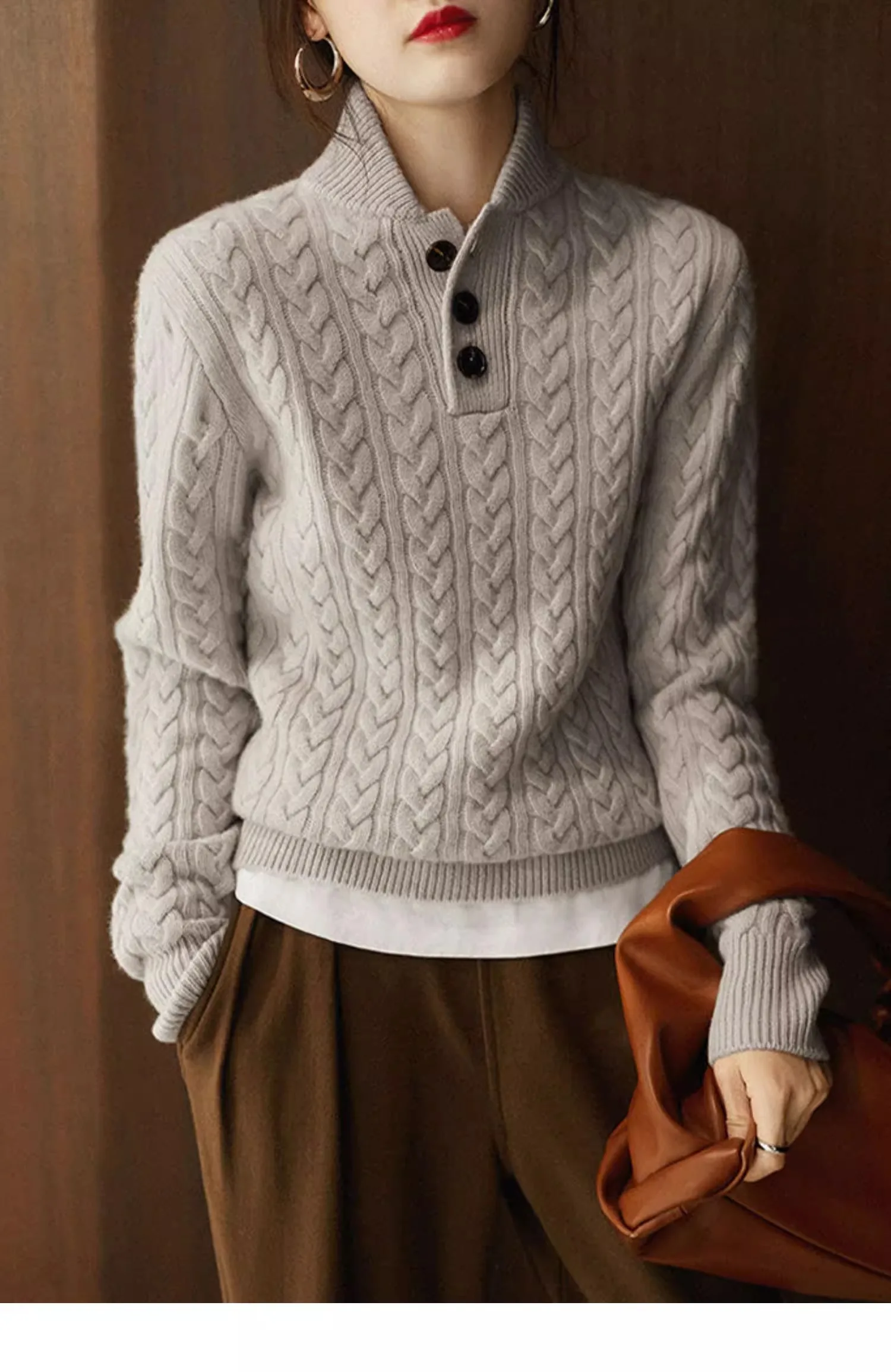 Knitted cardigan coat 2024 autumn and winter new European high-grade women's thick stand collar bottom sweater