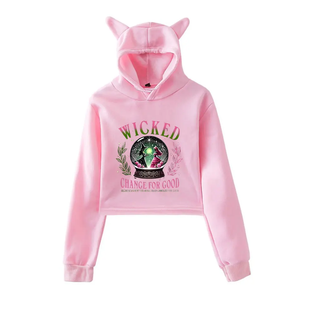 

Wicked Changed For Good Merch винтажная уличная одежда 90-х годов с логотипом толстовки с капюшоном для девочек укороченный модный пуловер с кошачьими ушками