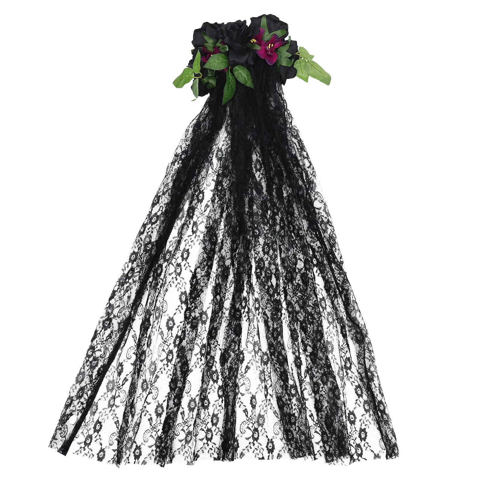 

Women Halloween Rose Veil Hairband Creative Hair Accessory Festival Party Stage Performance Hair Decoration Unique Halloween