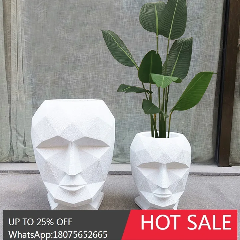 

MJY Simple Fiberglass Human Face Lobby Flower Pot Ornament Diamond-Shaped Portrait Landscape
