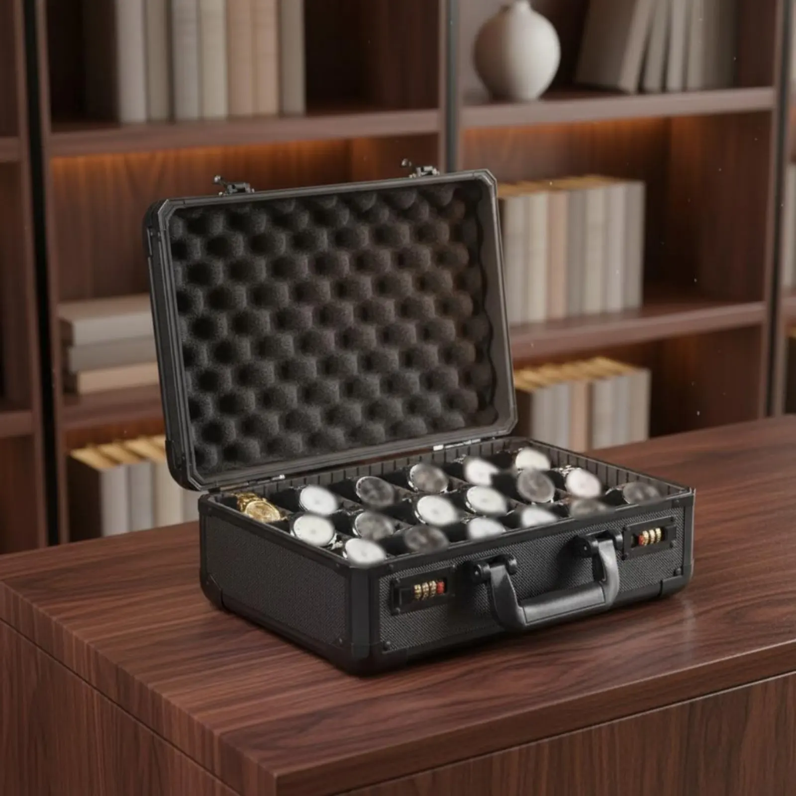 

Watch Box Organizer Soft Cushioned Interior Watch Storage Box Clear Glass Top Combination Lock for Men