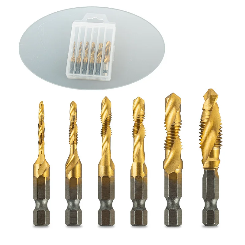 6 pièces HSS forets combinés et jeu de tarauds 1/4 pouces tige hexagonale vis taraudeuse foret titane enduit M3-M10 foret à taraud