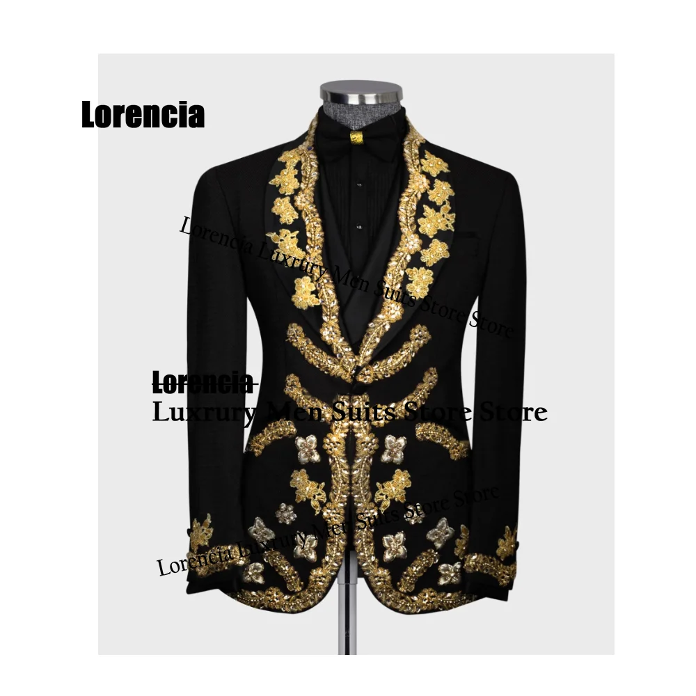 

Customized Elegant Embroidery Rhinestone Suit 3 Pieces Set Male Party Blazers Gorgeous Groom Wedding Tuxedos Slim Corsets Homme