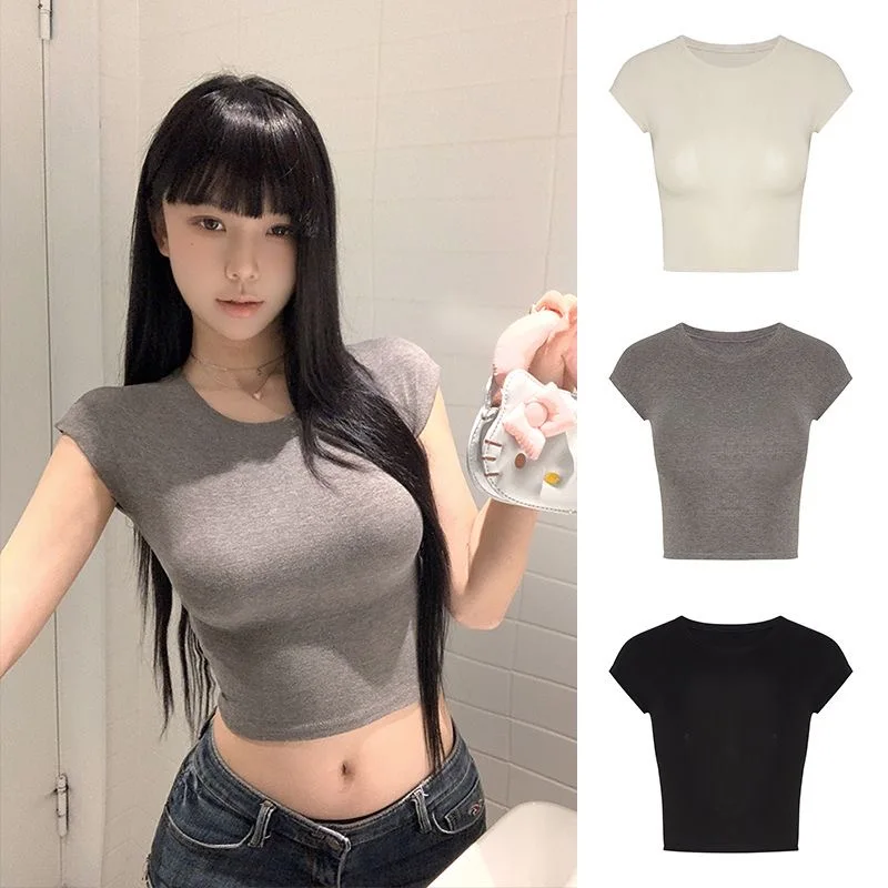 

Solid Slim Short Sleeve Tee Summer Women Top Y2k Basics Women's Short Sleeve T-shirt