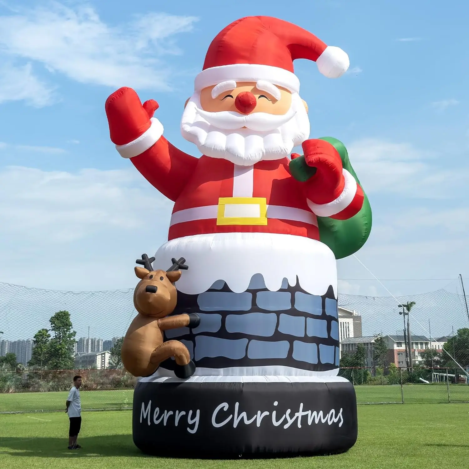 Christmas Inflatable Santa Claus Outdoor 20FT Christmas Decoration in Chimney with Reindeer for Event Parties Decoration