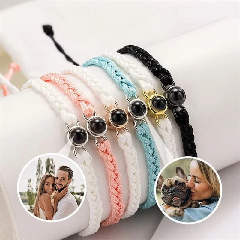 Pulseras personalizadas con imágenes, pulseras de proyección personalizadas, fotos, cuerda personalizada, regalo de joyería para él en Navidad