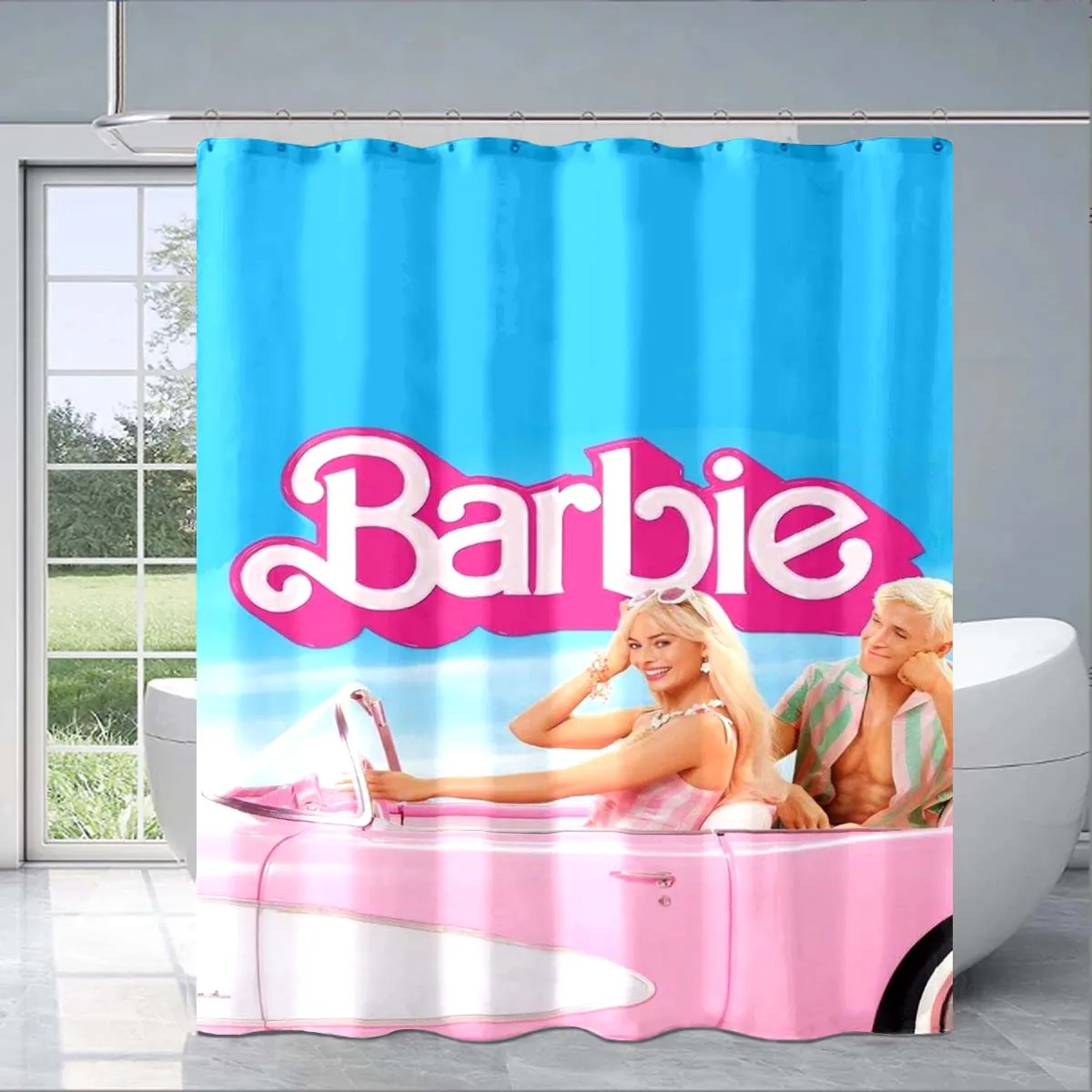 Cute Barbie Cartoon Shower Curtain 3D Printing Waterproof Bathroom Decoration Curtain Exquisite Family Gifts