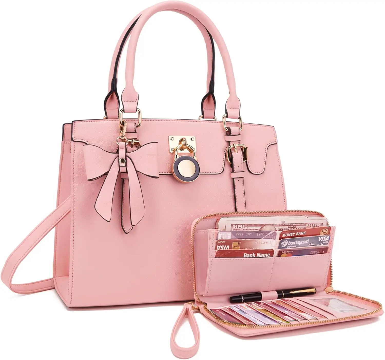 

Women Purses And Handbags Set Ladies Top Handle Satchel Tote Shoulder Work Bag With Matching Clutch Wallet 2PCS