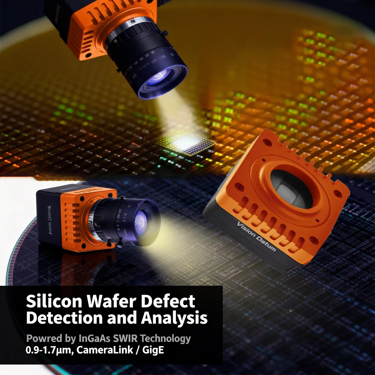 Cámara de escaneo lineal industrial infrarroja SWIR InGaAs CameraLink de 950-1700nm 512 x 2 GigE para pruebas de wafer/chip; pruebas de paneles solares