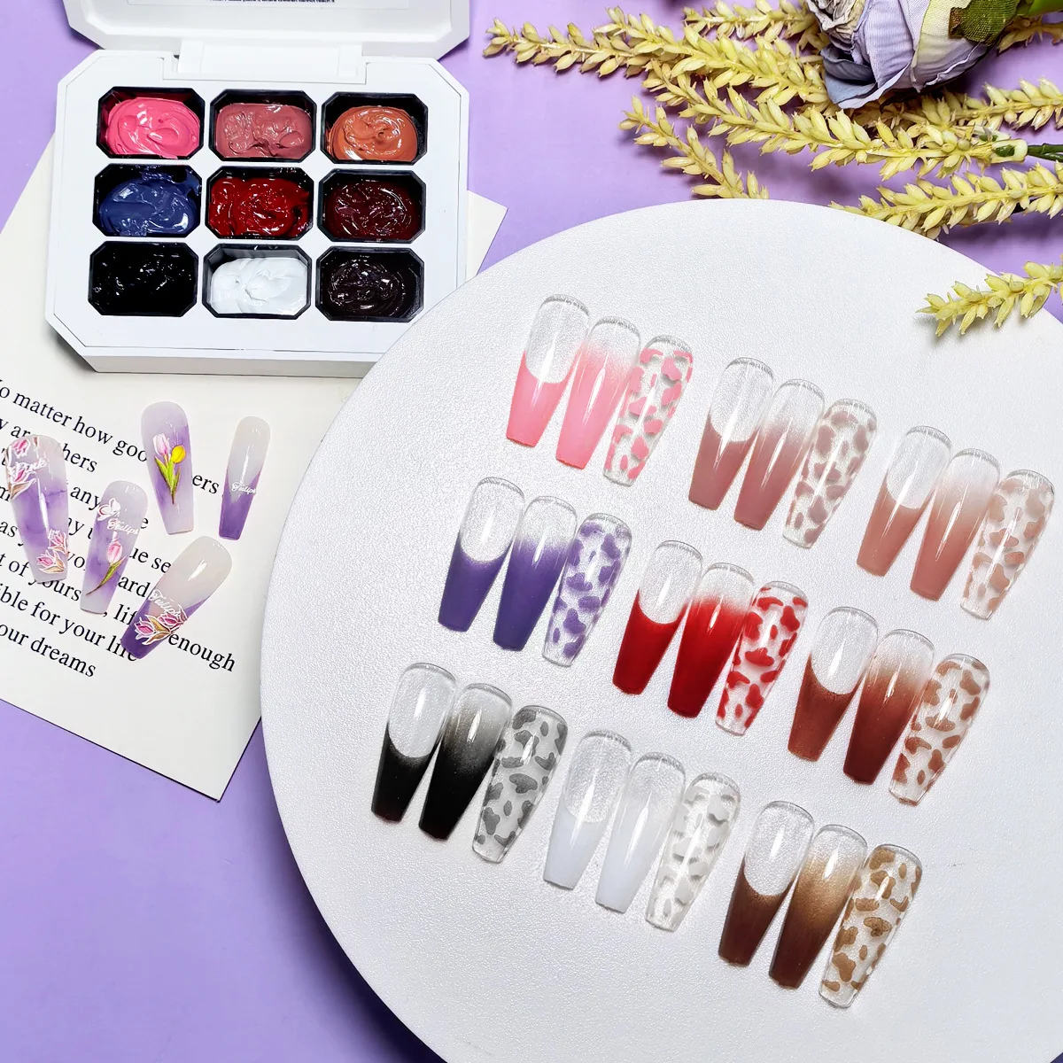 9 Color Gradient Pat Pat Gel Nail Art Design DIY Solid Gel Polish Quickly Carved Petal Semi Solid High Pigment No Wipe UV LED