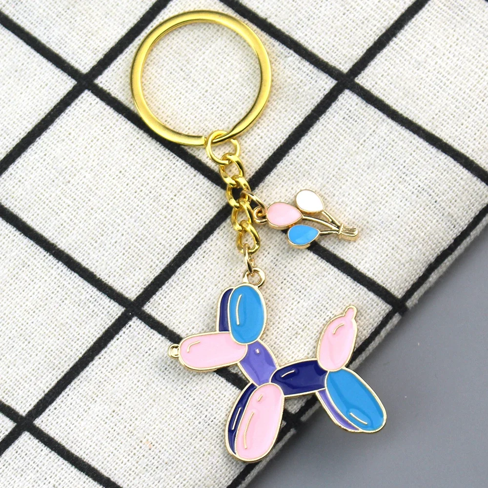 Cute Enamel Balloon Dog Keychain Poodle Dogs Balloons Key Ring For Children's Gifts Backpack Key Chains DIY Jewelry