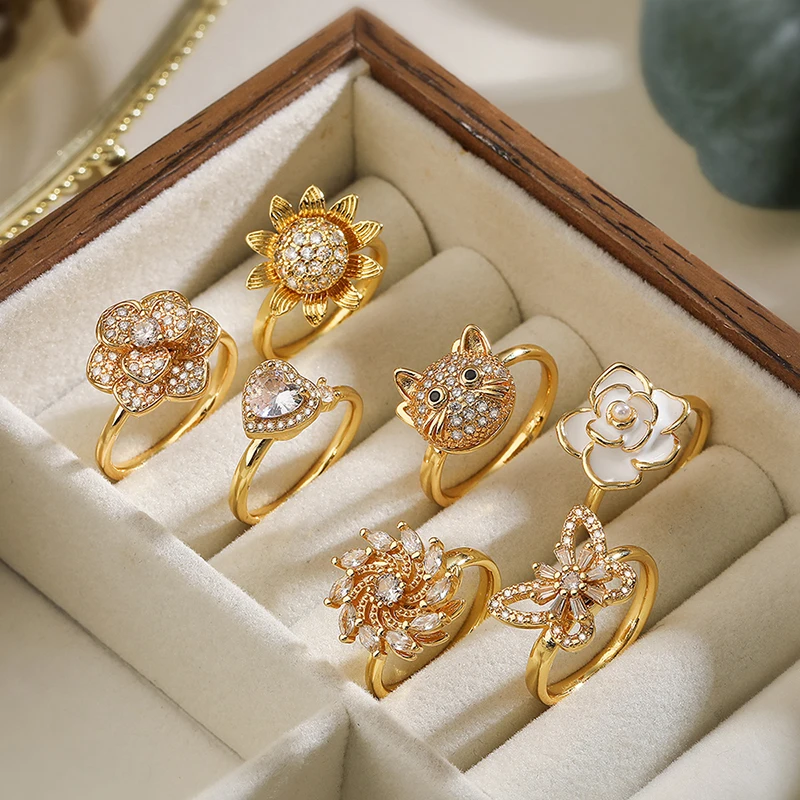 GANPUP Süßer Blumenherz-Zirkonia Verstellbarer Ring für Frauen Paare Mode Neuer Fingerring Schmuck Valentinstagsgeschenk Party – Detail 1