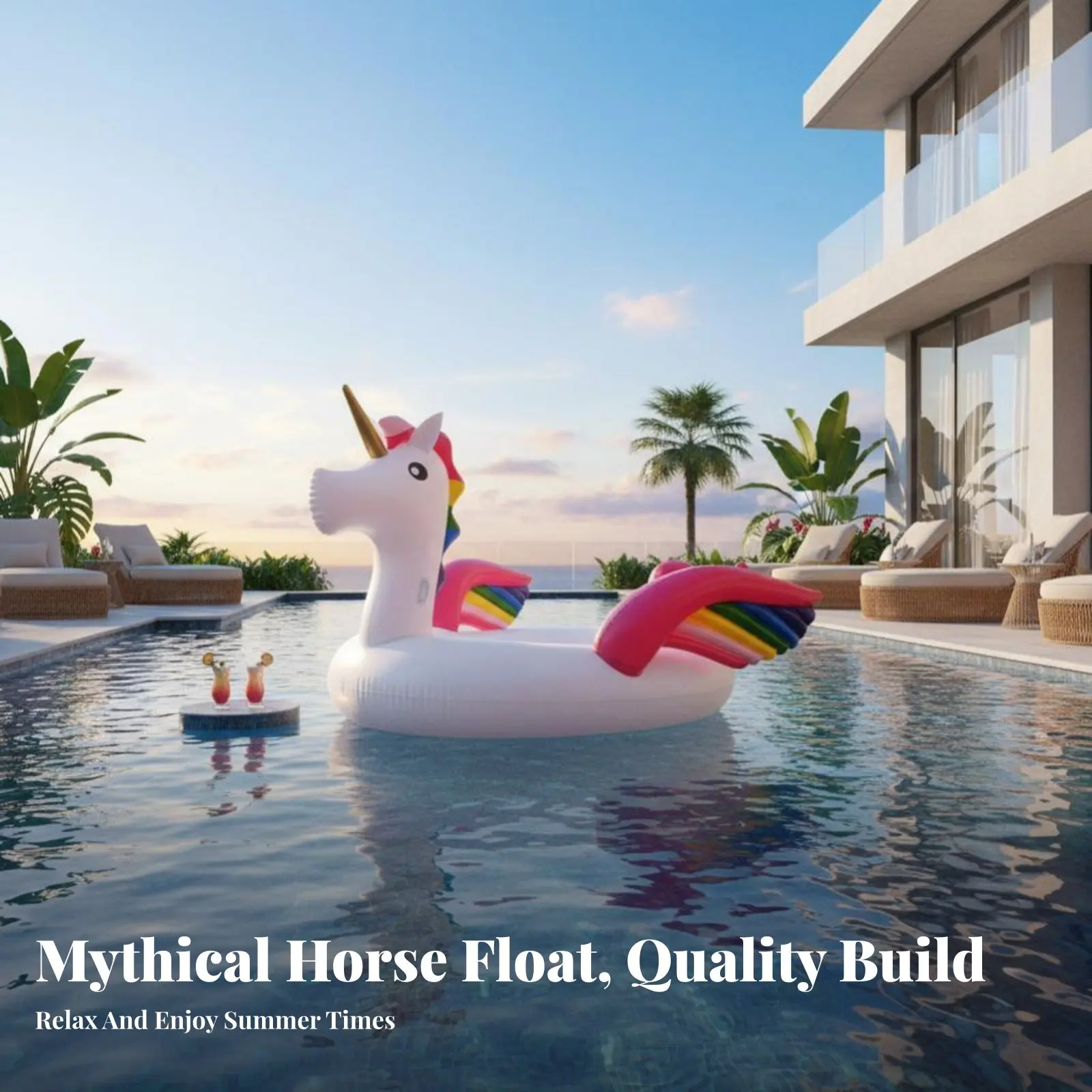 Aufblasbare Einhorn-Schwimminsel, Wasserliege für Gruppen, Große Pool-Luftmatratze, Buntes Sommer-Spielzeug, Party-Accessoire