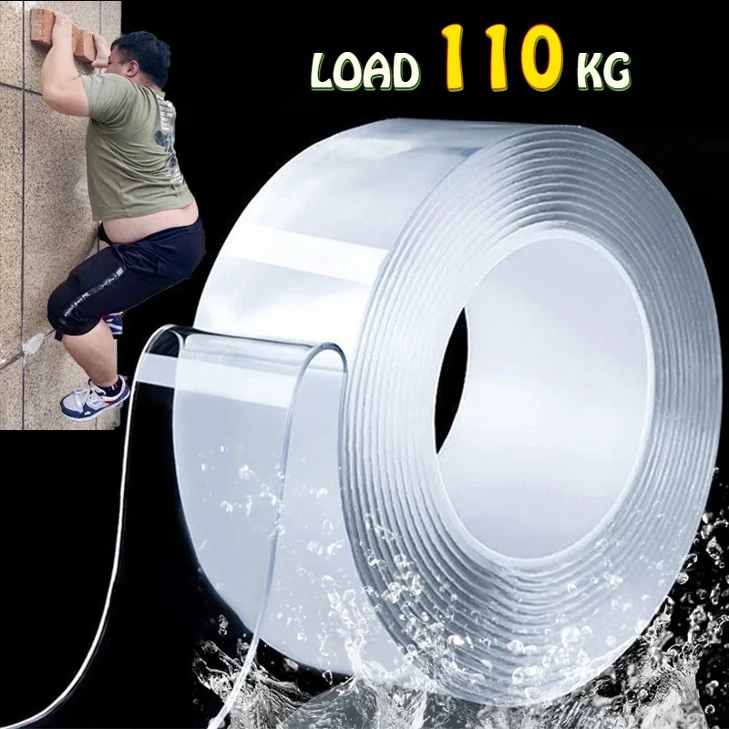 Cinta Nano de doble cara de 1M/3M/5M, tiras adhesivas transparentes, cinta transparente impermeable antideslizante para baño y cocina