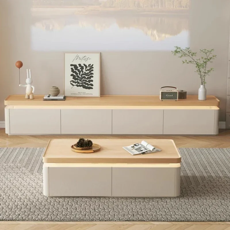 

Cream wind floor TV cabinet coffee table combination