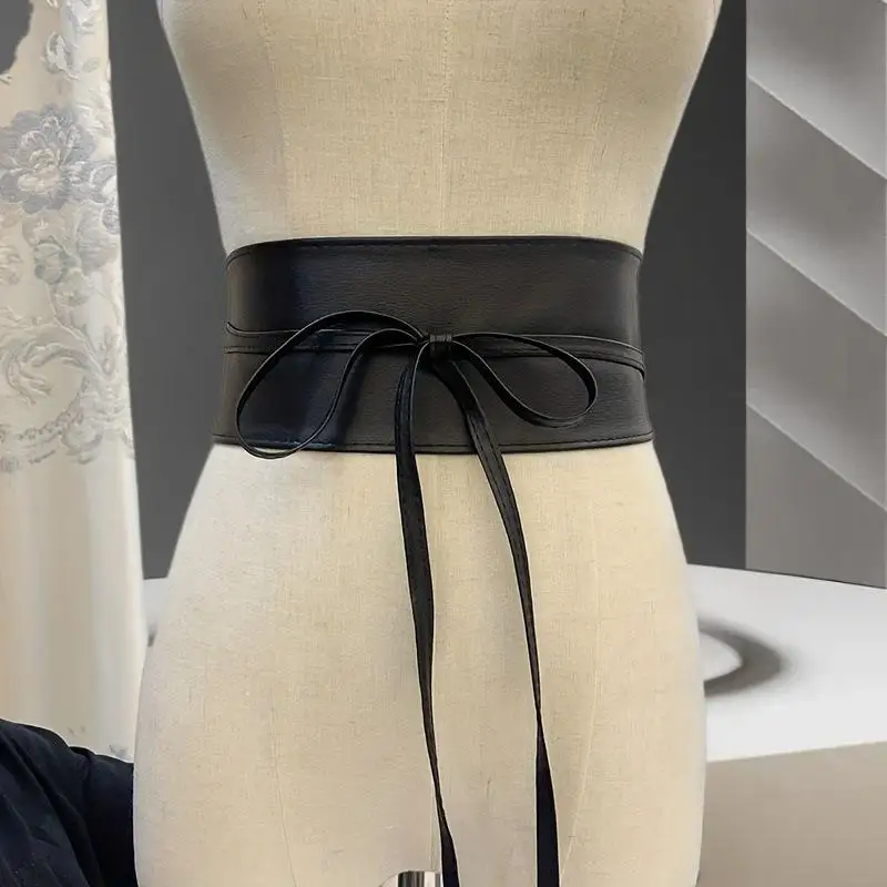 Length 115cm/240cm Bowknot Simple Wrap Luxury Wide Waist Band Leather Belt Corset Waistband Ladies Dress Cummerband