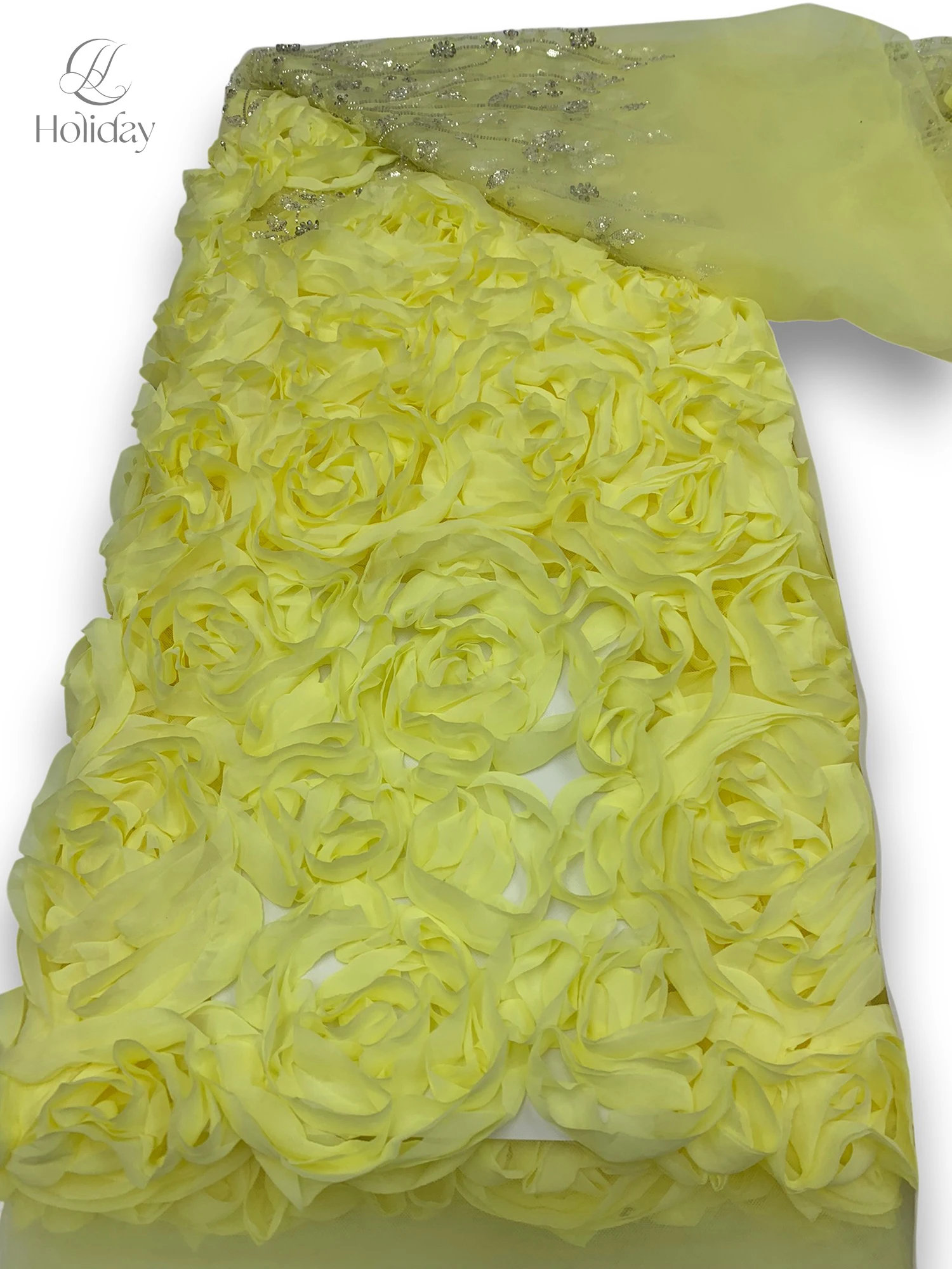 

High-end Chiffon Fabric with 3D Flowers, Embroidery for Luxury Wedding Dress, Evening Gown DIY lace Chiffon lace fabric