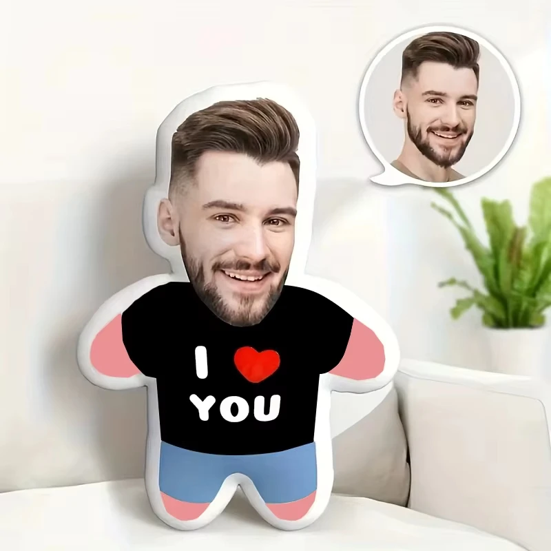 Personalized Double‑Sided Photo Face Pillow, Custom Human‑Shaped Plush Throw Cushion, Funny Surprise Gift For Lovers