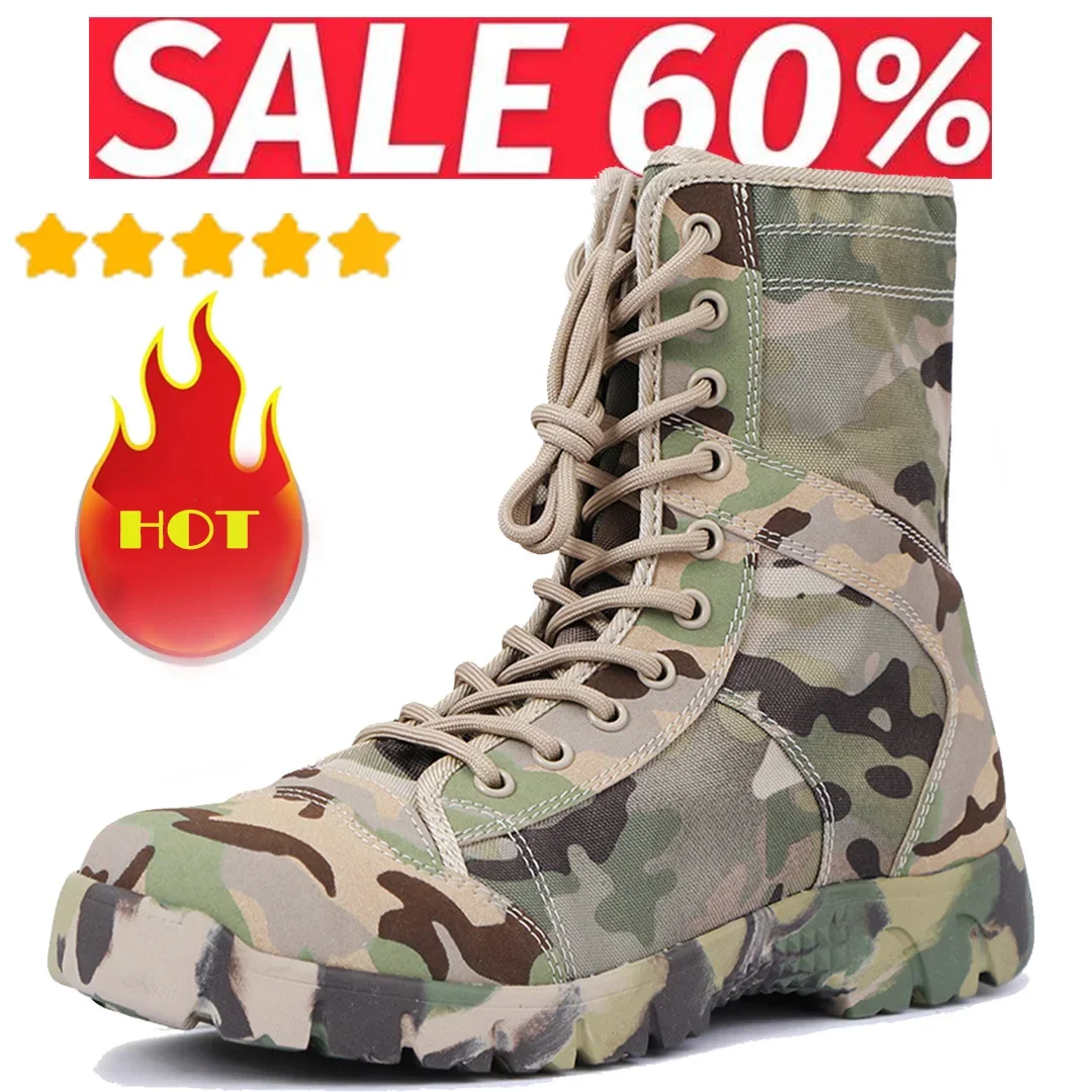 

Waterproof Men Boots Lace Up Outdoor Botas Breathable Canvas Camouflage Tactical Combat Desert Ankle Shoes D139
