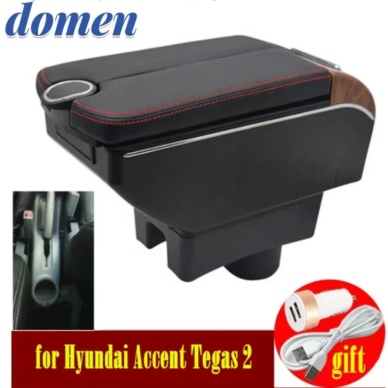 For Hyundai Accent Tegas 2 armrest box Double doors open 7USB Centre Console Storage Box Arm Rest